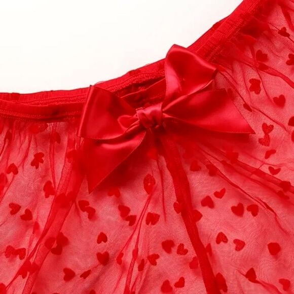 Womens Heart Print Mesh Boyshort Cheeky Panty Large -B - Picture 2 of 6